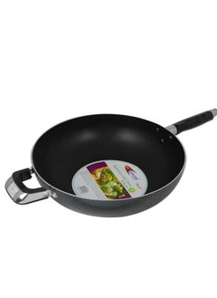 Buy Healthy Cooking Aluminium Non-Stick Deluxe Wokpan with Dual Handles Black 24CM in UAE