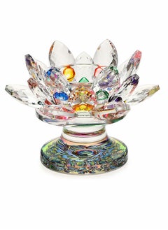 Buy Colorful Crystal Lotus Flower Candle Holder, Colorful Glass Candle Holder, Votive Tealight Candle Holder in Saudi Arabia