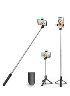 Buy Selfie stick tripod with light, retractable 360° swivel tripod with detachable wireless remote control portable 3-in-1 phone holder in Saudi Arabia