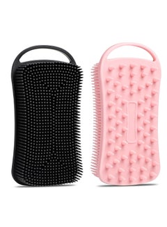 Buy Silicone Body Scrubber, 2 Pcs Exfoliating Body Scrubber, Soft Silicone Loofah, 2 in 1 Bath and Shampoo Brush, Cleaning Exfoliating Skin for Sensitive and All Kinds of Skin (Pink + Black) in UAE