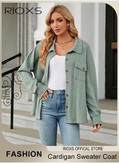 Buy Women's Knitted Cardigan Sweater Coat Buttons Closure Jacquard Solid Color Coat Soft and Warm Top in UAE