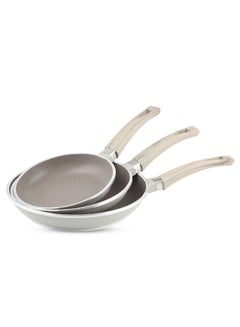 اشتري Frying Pan Set - Multi Layer Granite Coating Fry Pan | Include 20 CM, 24 CM, 28 CM Non Stick Pan | Heat-Resistant Handle Hanging Loop (Light Grey) في الامارات