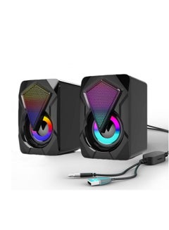 Buy PC Speakers Mini Desktop Speaker for PC with Colorful LED Light Stereo 2.0 USB Powered 3.5mm Aux Portable Gaming Multimedia Speaker in Saudi Arabia