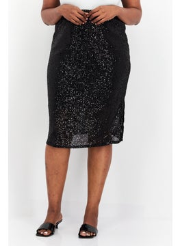 Buy Women Plus Size Sequins Midi Dress, Black in UAE