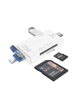 اشتري SD Card Reader, 6-in-1 USB C/Micro/USB Memory Reader Camera Viewer, USB 3.0 SD Card Reader Adapter Used for SD-3C SD Micro SD TF SDXC SDHC MMC RS-MMC Micro SDXC Micro SDHC UHS-I (White) في الامارات