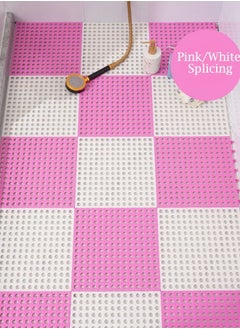 Buy 12 Pack Interlocking Non Slip Drainage Floor Tiles, 30 X 30 cm Soft PVC Bath Shower Floor Mat, Drainage Holes for Bathroom, Kitchen, Pool, Wet Areas(White/Pink) in Saudi Arabia