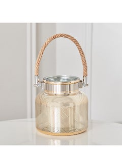 Buy Mreya Candle Holder with Hemp Rope Handle 12 x 12 x 12 cm in Saudi Arabia