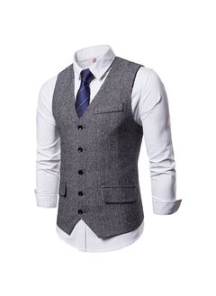 اشتري 2024 Mens New Casual Wool Vest Single-Breasted BusinessGrey Grey في الامارات