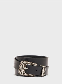 Buy Textured Buckle Leather Belt in UAE