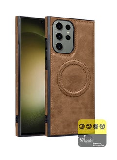 Buy Luxury Leather Magnetic Wireless Charging Original MagSafe Shockproof Case Cover For Samsung Galaxy S23 Ultra 2023 Brown in Saudi Arabia