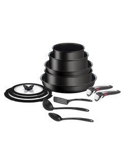 اشتري Tefal13-Piece Cookware Set Includes Pans 24/28 Cm + Legs 16/20 Cm + Deep Pan 24 Cm + Glass Lids 16/20/24 Cm + 3 Spatulas (Spoon, Deep, Curved Spatula) + 2 Detachable Handles في الامارات