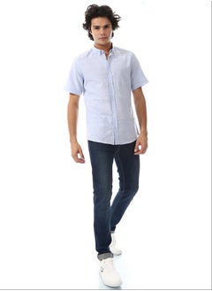 Buy Solid Linen Short Sleeve Oxford Shirt _ Sky Blue in Egypt