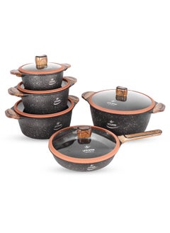 Buy 10-Piece Cookware Set - Pots and Pan Set Induction Base, Titanium Granite Non Stick Coating 100% PFOA FREE, Kitchen Cooking Set with Stay Cool Handles (Brown) in UAE