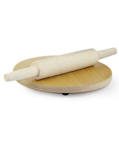 Buy Wooden Chaklabin with Rolling Pin/Rigag Maker/Chakla Wooden Roti Maker/Pizza Maker/Chapati Flatbread Tortilla Maker with Rolling Pin, 12" in UAE