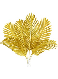 Buy Artificial Gold Palm Leaves, 12 Pcs Realistic Golden Plants Leaf Fake Gold Tropical Palm Leaf, 20" Faux Fake Tropical Large for Home Arrangement Jungle Birthday Party Wedding Decoration Supplies in Saudi Arabia