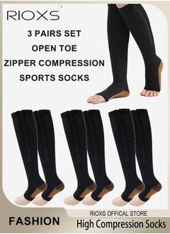 Buy 3 Pairs High Compression Socks for Mens and Womens Support Circulation Recovery Athletic Fit Running Splints Flight Travel Boost Endurance Protection Achilles Tendon in UAE