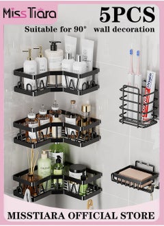 Buy Corner Shower Trolley 5-Pack Adhesive Shower Corner Storage Rack No Drilling Stainless Steel Shower Storage Rack with Hooks and Toothpaste Holder for Bathroom Dorm and Kitchen in UAE