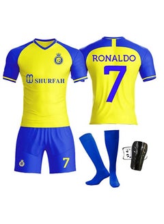 Buy Al NASSR Soccer Jersey Kit with Shorts, Socks, Football Knee Pads for KIDS in UAE