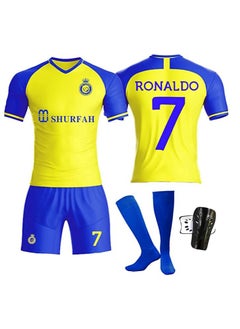 Buy Al NASSR Soccer Jersey Kit with Shorts, Socks, Football Knee Pads for KIDS in UAE