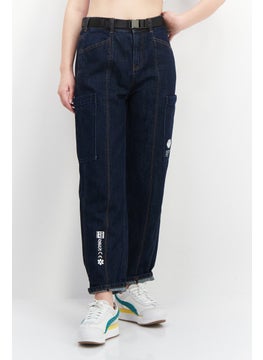 اشتري Women Regular Fit Belted Cargo Jeans, Navy Blue في الامارات