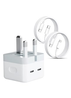 اشتري "USB-C Plug, 35W Dual USB-C Fast Charger Adapter + USB-C to Lightning Cable + USB-C to USB-C Cable – Compatible with iPhone 14/14 Plus/Pro/Pro Max, 13, 12, 11, X, Samsung, iPad, Speaker, AirPods" في الامارات