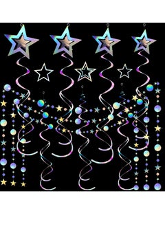 Buy Party Supplies Kit 37 Pieces Iridescent Holographic Hanging Bling Twinkle Star Galaxy Garland Circle Dot Swirl Streamer Glitter Decorations For Wedding Disco Party Decorations in UAE