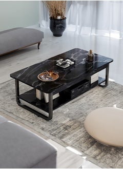 Buy Coffee Table Double Deck With Lockers Drawer Sofa Table Black in UAE