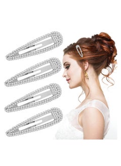 اشتري 4PCS Rhinestone Hair Clips, Sparkle Bling Silver Snap Hair Barrettes, Metal No Slip Hairpins Hair Accessories for Women Girls Bridal Wedding Party Prom, 3 Inch في السعودية