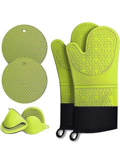 Buy 6pcs Oven Mitts and Pot Holders Sets-Silicone Baking Gloves Heat Resistant Inner Soft Liner-Mini Oven Mittens and hot Pads-Oven Gloves for Cooking, Grill and BBQ (Green) in Saudi Arabia