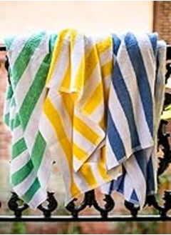 Buy Signoola Three Stripes Beach towel 70 x 180 cm (Yellow, Blue, Green), 100% cotton. in Egypt