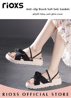 Buy Women's Summer Fashion Flats Bowknot Slippers Casual Open Round Toe Slippers Anti-slip Beach Soft Sole Sandals in Saudi Arabia