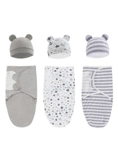 اشتري SYOSI, Baby Swaddle Sleep Sack with Hat Set for 0-3 Months, 3-Pack Soft Cotton Newborn Adjustable Swaddle Wrap for Girls Boys, Nursery Blanket Essentials في الامارات