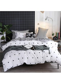 Buy Single Size Comforter Set Black and White Striped Reversible Bedding Set Soft Breathable Heart Pattern Comforter Set with Fitted Sheet and 4 Pillowcases in UAE