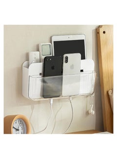 Buy Large Adhesive Remote Control Holder 2 Tier Wall Mount Storage Organizer Box with Hook Universal TV Media Player Controller Caddy Home Office Desk Bedside Nightstand, White in Saudi Arabia
