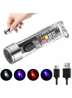 Buy Mini LED Flashlights USB Rechargeable Small Keychain Flashlight with 11 Modes of Main & Side Light, Portable Pocket EDC Flash Light for Daily Using, Backpacking, Camping, and Hiking, etc. in UAE