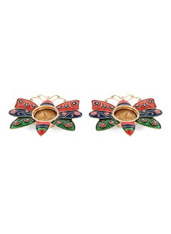 Buy 2-Piece Butterfly Decorative Metal Diya Set with Gold Tealight Candles, Multicolour in UAE