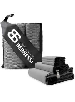 Buy BERNESSI 5 Pack Microfiber Gym Towel Set for Men Women Fast Drying, Absorbent Sweat Quick Dry Micro Fiber Sport Towels Super Soft for Home Fitness Exercises Yoga Swimming Bath Camping Beach Сolor Grey in UAE