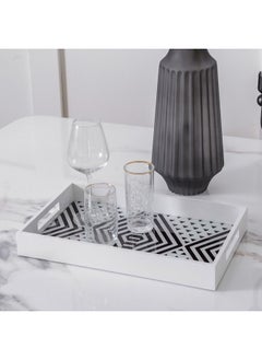 Buy Percy Glass Tray Serving Tray for Coffee Tea and Food Perfect for Bar Living Room Dining Table White 40X25X5Cm in UAE