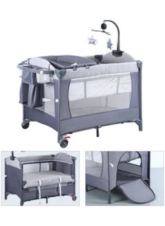 Buy Baby Crib,Portable Playard,Foldable Luxury Nursery Baby Center, Multi Functional Movable Bed with Removable Diaper Table, Lovely Toys, Bed Net, Portable Travel Crib with Wheels Grey in UAE