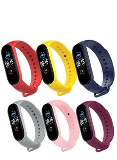 Buy Band Strap for Mi Band 5 and Mi Band 6 Wristband Soft Silicone Strap (Pack of 6) (Pink Sand-Dark Blue-Wine Red-Yellow-Red-Grey) in UAE