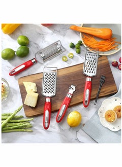 اشتري Versatile Stainless Steel Grater Set Perfect for Cheese Vegetables Ginger Garlic and More Dishwasher Safe 5 Piece Red Set في الامارات