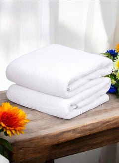 Buy 2 white cotton towels 50x100 cm in Saudi Arabia