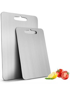 Buy Cutting Board Cutting Board Cutting Board Cutting Mat Thickened Stainless Steel Heavy Duty Non-Slip For Kitchen Household Meat Vegetable Fruit (Set of 2, Silver) in Saudi Arabia