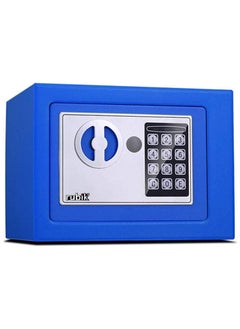 اشتري Mini Electronic Digital Security Safe Deposit Box With Electronic Keypad Lock and Physical Key For Home Office Hotel Jewelry Passport Watches Cash Storage (Blue) في الامارات