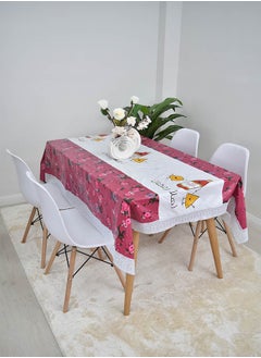 Buy Ramadan tablecloth 140*180 cm - white/fuchsia in Saudi Arabia