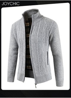 Buy Winter Cardigan Men Casual Men Autumn Zip Thick Knitted Sweater Cardigan Pockets Warm Jacket Slim Cardigan Coat Light Grey in UAE