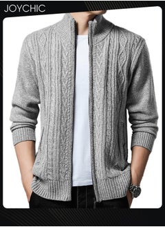 اشتري Winter Cardigan Men Casual Men Autumn Zip Thick Knitted Sweater Cardigan Pockets Warm Jacket Slim Cardigan Coat Light Grey في الامارات