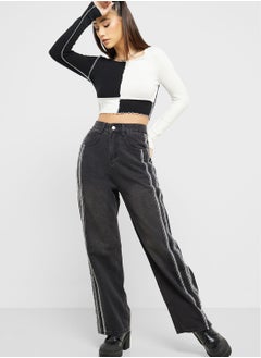 Buy Contrast Side Stripe Wide Leg Jeans in Saudi Arabia