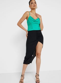 Buy Ruched Skirt With Slit in UAE