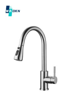Buy Kitchen Faucet Tap, Kitchen Pull Out Tap Faucet, Kitchen Sink Hot And Cold Water Faucet, Two-Way Sprayer, Single Handle Faucet, 360 Degree Rotating (Silver) in UAE